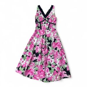 Floral Pink and Black Kids Dress